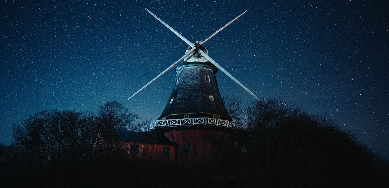 Stjernehimmel ved Lindelse Mølle på Sydlangeland